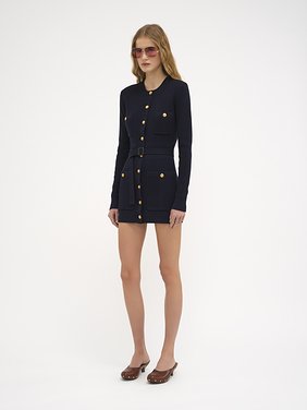 Long fitted cardigan in wool knit Lower-impact multistitch wool knit
Navy Product detail