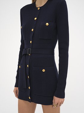 Long fitted cardigan in wool knit Lower-impact multistitch wool knit
Navy [*** acc_altImage_shotG ***]