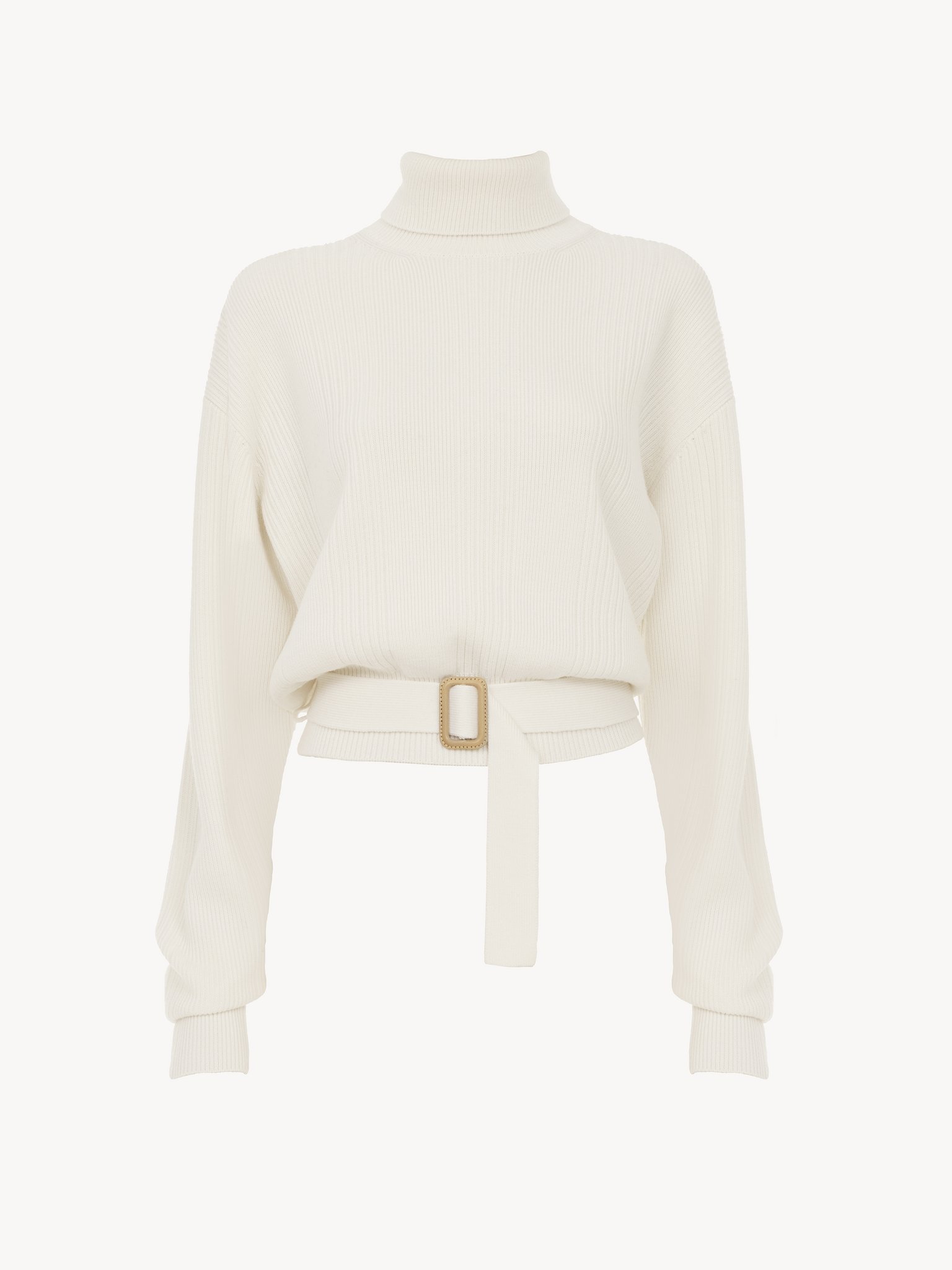 Turtleneck sweater in wool knit Lower-impact multistitch wool knit
Iconic Milk