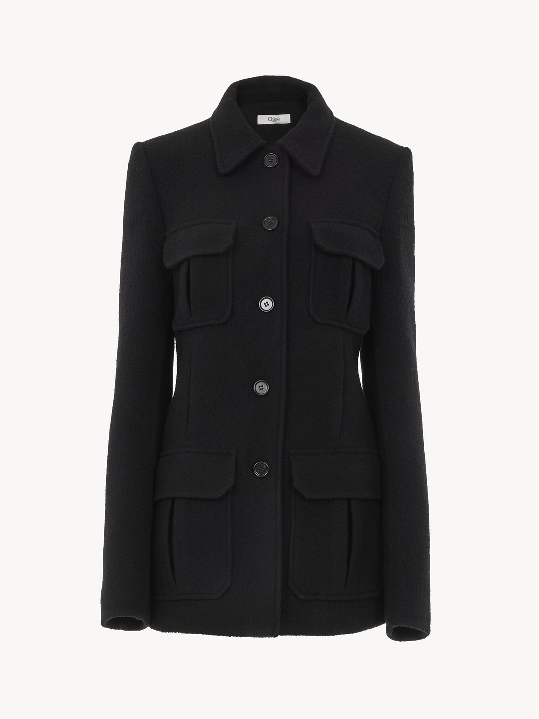 Chloé Long Officer Jacket In Bouclé Wool | Chloé LV