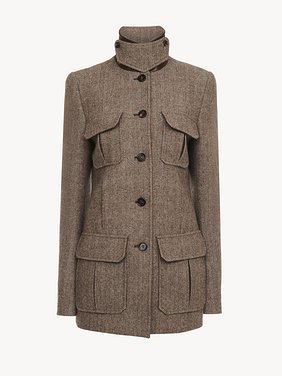 Long officer jacket in herringbone wool Lower-impact herringbone boyish wool
Sombre Brown