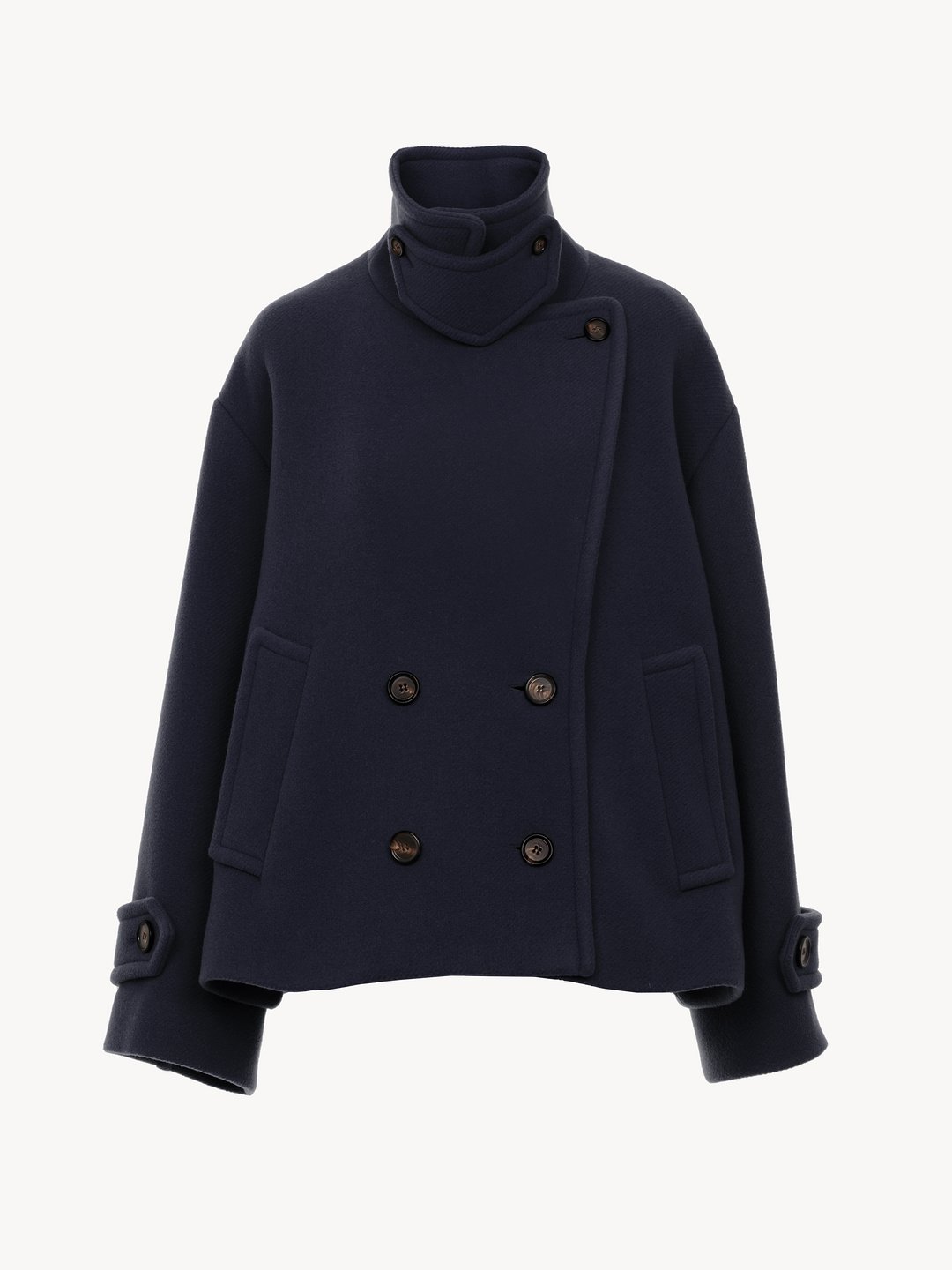 Chloe Oversized Short Coat in Wool Women s Blue Size 6 80 Virgin Wool 20 Polyamide Horn Bubalus Bubalis Farmed Coo India