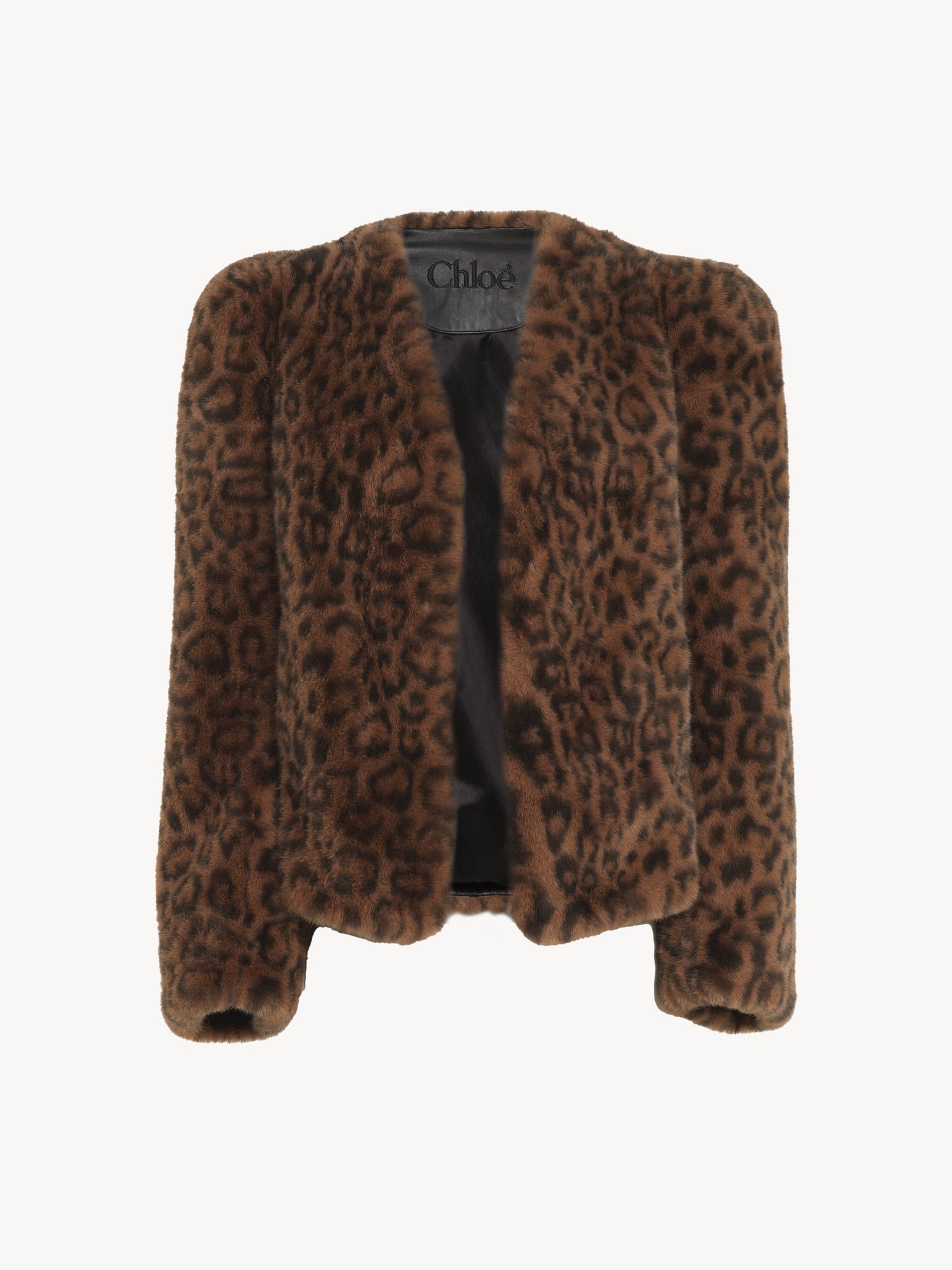 Boxy jacket in faux fur Recycled leopard faux fur
Caramello