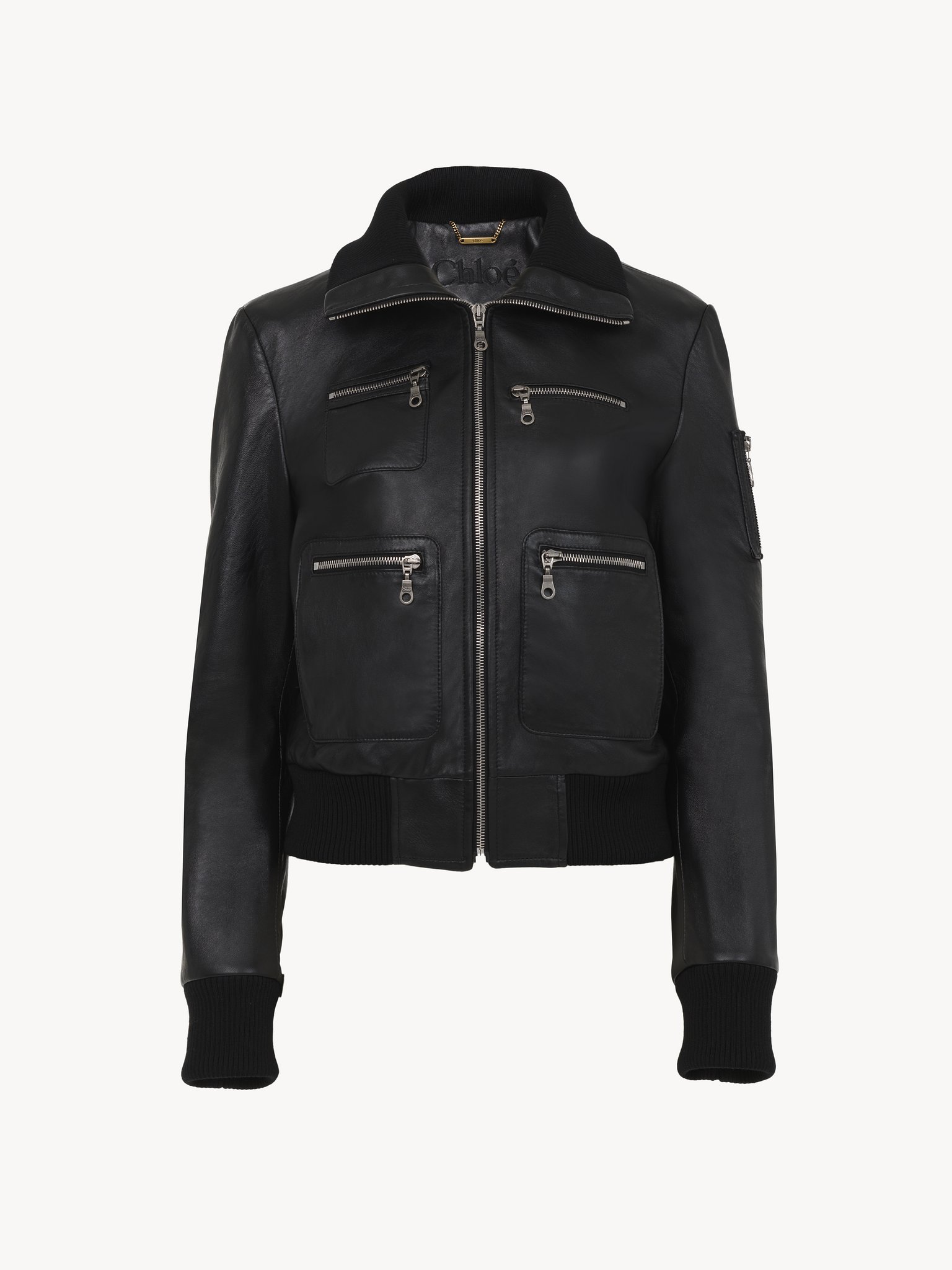 Short blouson in leather Soft glossy leather
Black