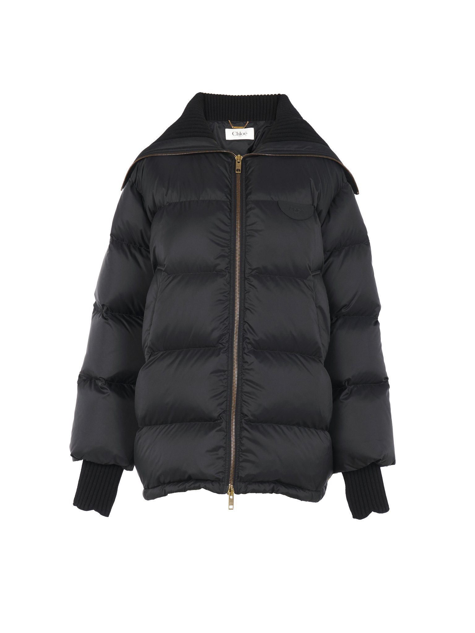 High-neck puffer jacket in shiny nylon Shiny recycled nylon
Black 