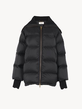 High-neck puffer jacket in shiny nylon Shiny recycled nylon
Black