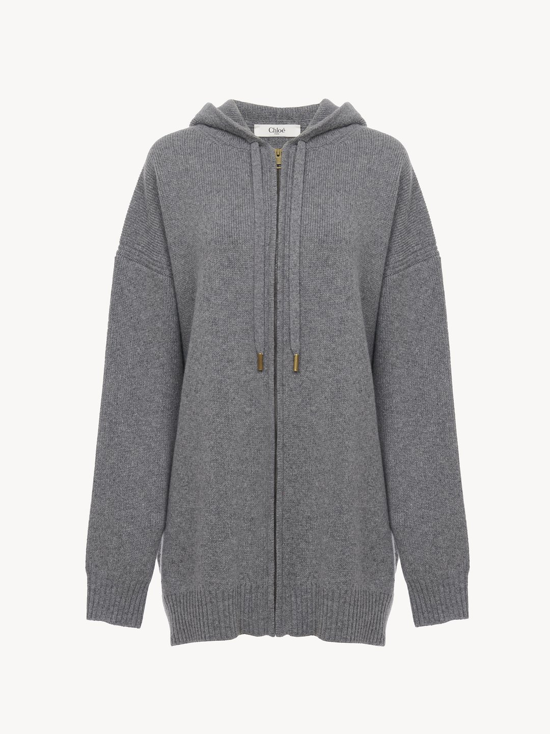 Oversized zipped hoodie in wool & cashmere knit