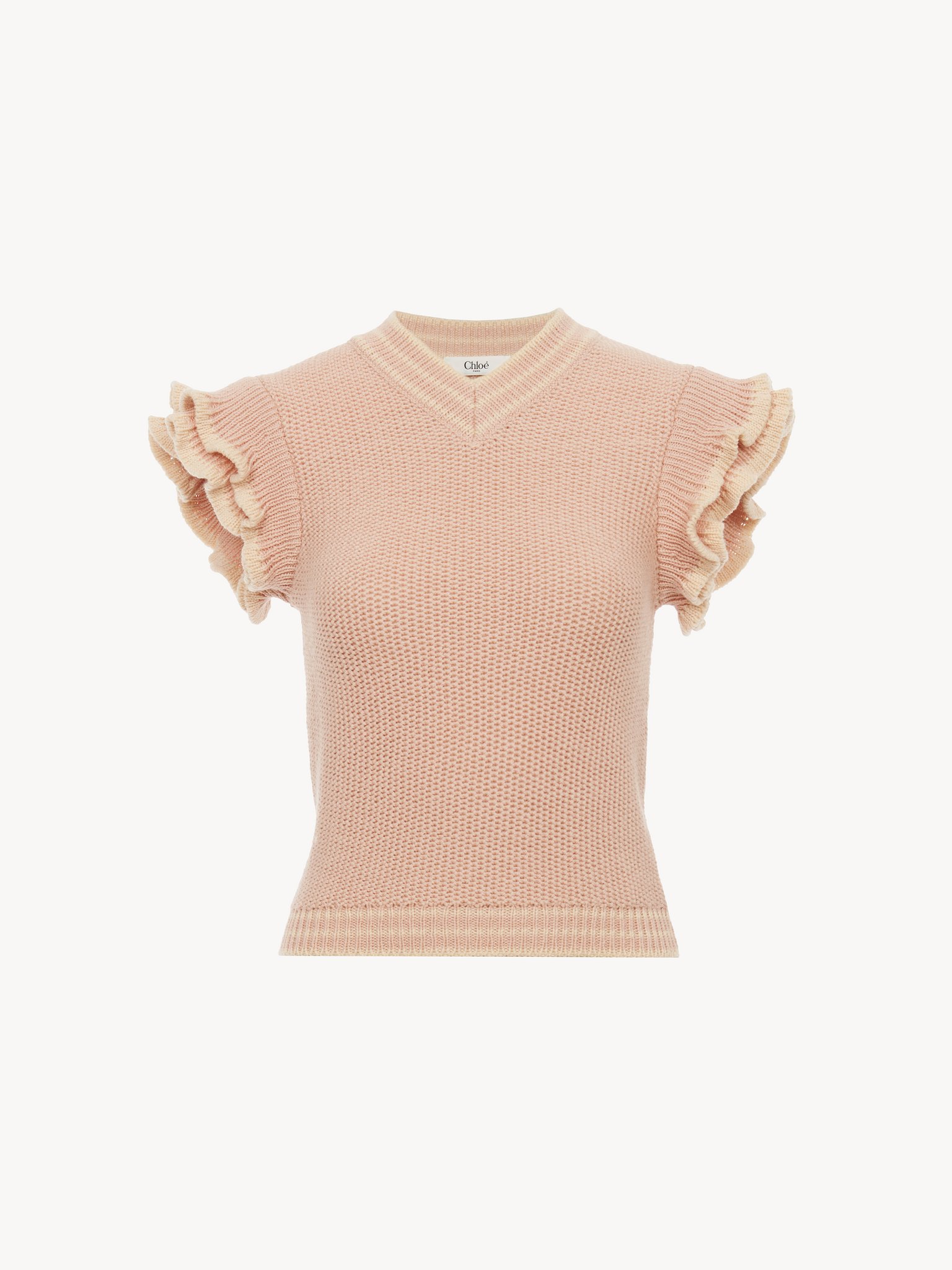 Short-sleeve knit top in wool knit Lower-impact ruffle knit
Pinky Orange