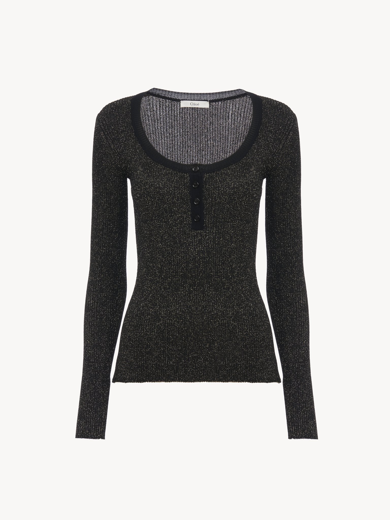 Long-sleeve fitted top in lurex wool knit Lurex ribbed knit
Black Gold