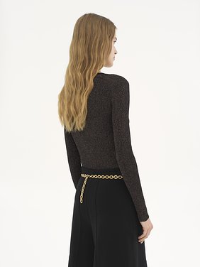 Long-sleeve fitted top in lurex wool knit Lurex ribbed knit
Black Gold 