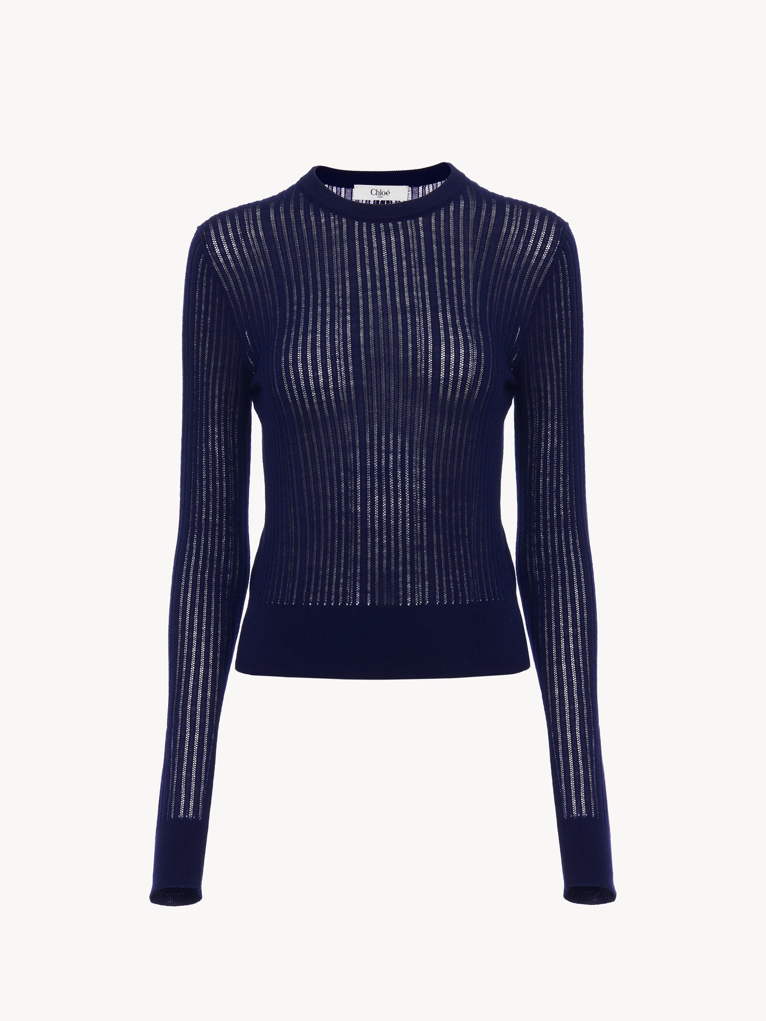 Crew-neck fitted sweater in wool knit Multistitch wool knit
Navy