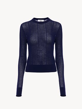 Crew-neck fitted sweater in wool knit Multistitch wool knit
Navy