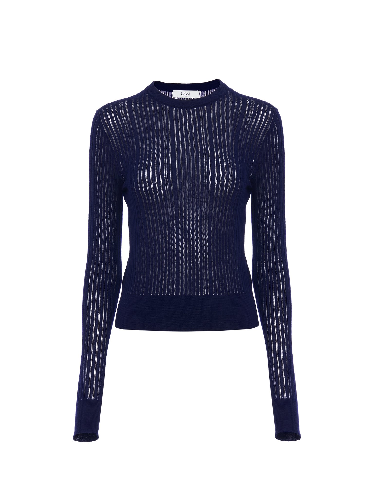 Crew-neck fitted sweater in wool knit Multistitch wool knit
Navy 