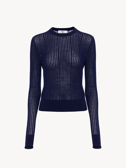 See by Chloe Lace Blue Sweater Rib Knit Crewneck shops