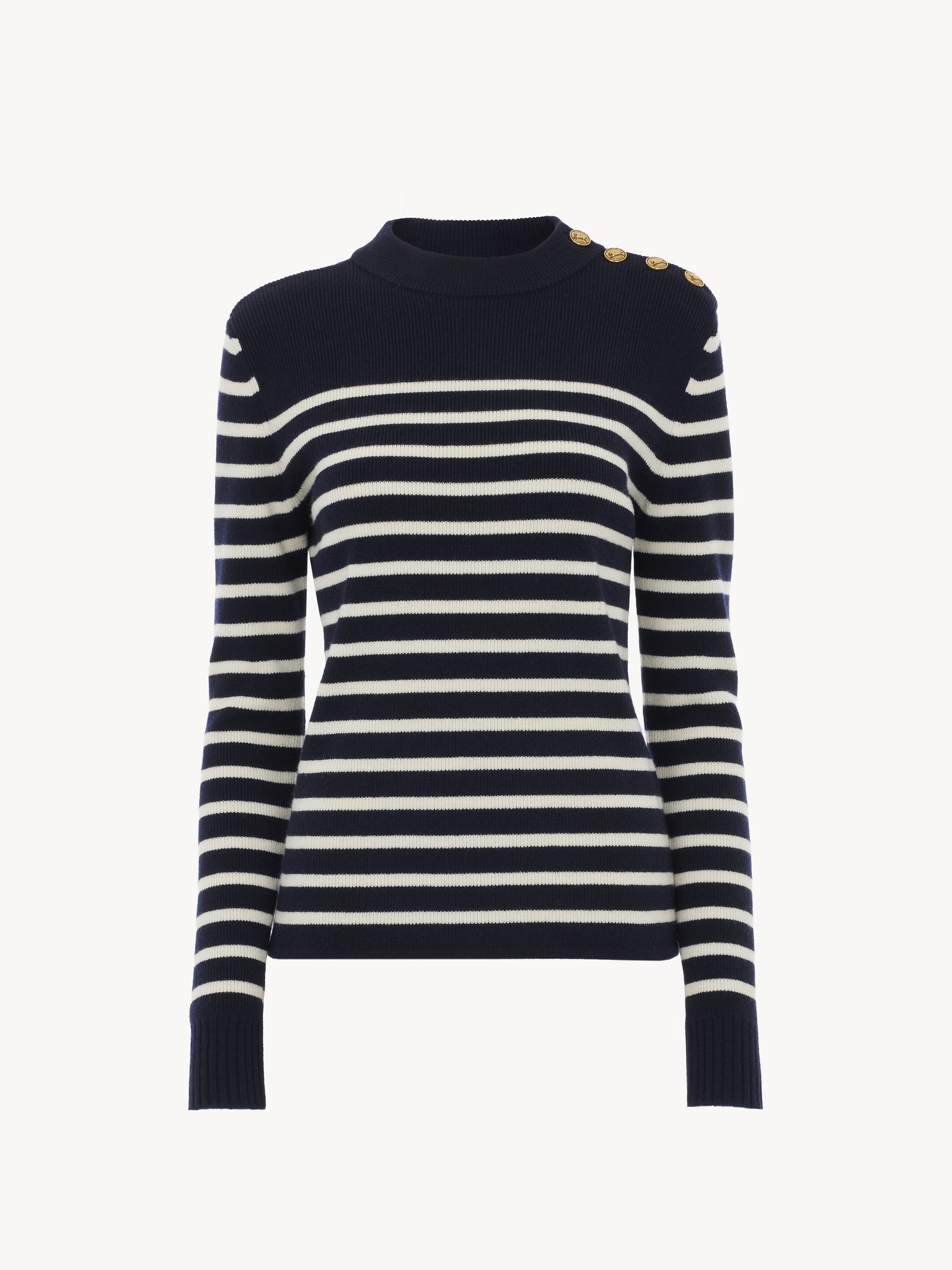 Sailor sweater in wool & cashmere knit Lower-impact Chloé Marinière wool
Blue & White