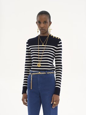 Sailor sweater in wool & cashmere knit Lower-impact Chloé Marinière wool
Blue & White Product detail