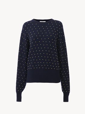 Studded crew-neck sweater in wool & cashmere knit Lower-impact wool studded ribbed knit
Classic Navy