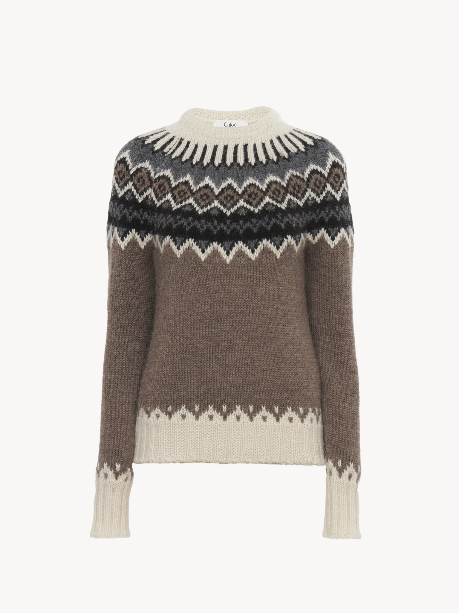 Mock-neck fitted sweater in Fair Isle wool knit Wool light Fair Isle
Brown & Beige