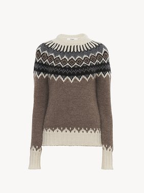 Mock-neck fitted sweater in Fair Isle wool knit Wool light Fair Isle
Brown & Beige