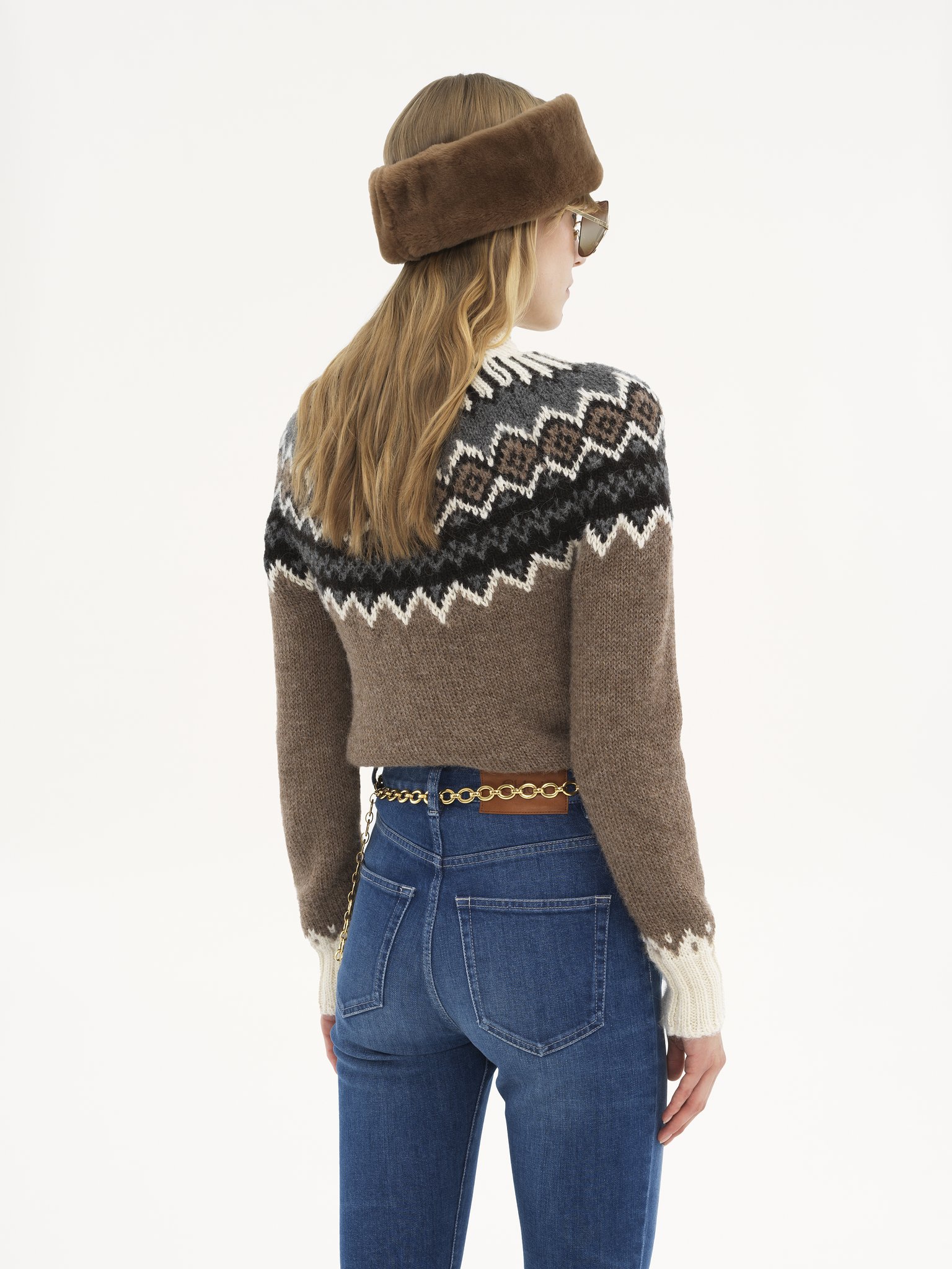 Mock-neck fitted sweater in Fair Isle wool knit Wool light Fair Isle
Brown & Beige Top view of the product