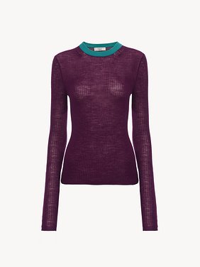 Crew-neck fitted top in wool knit Lower-impact wool ribbed knit
Sparkling Purple