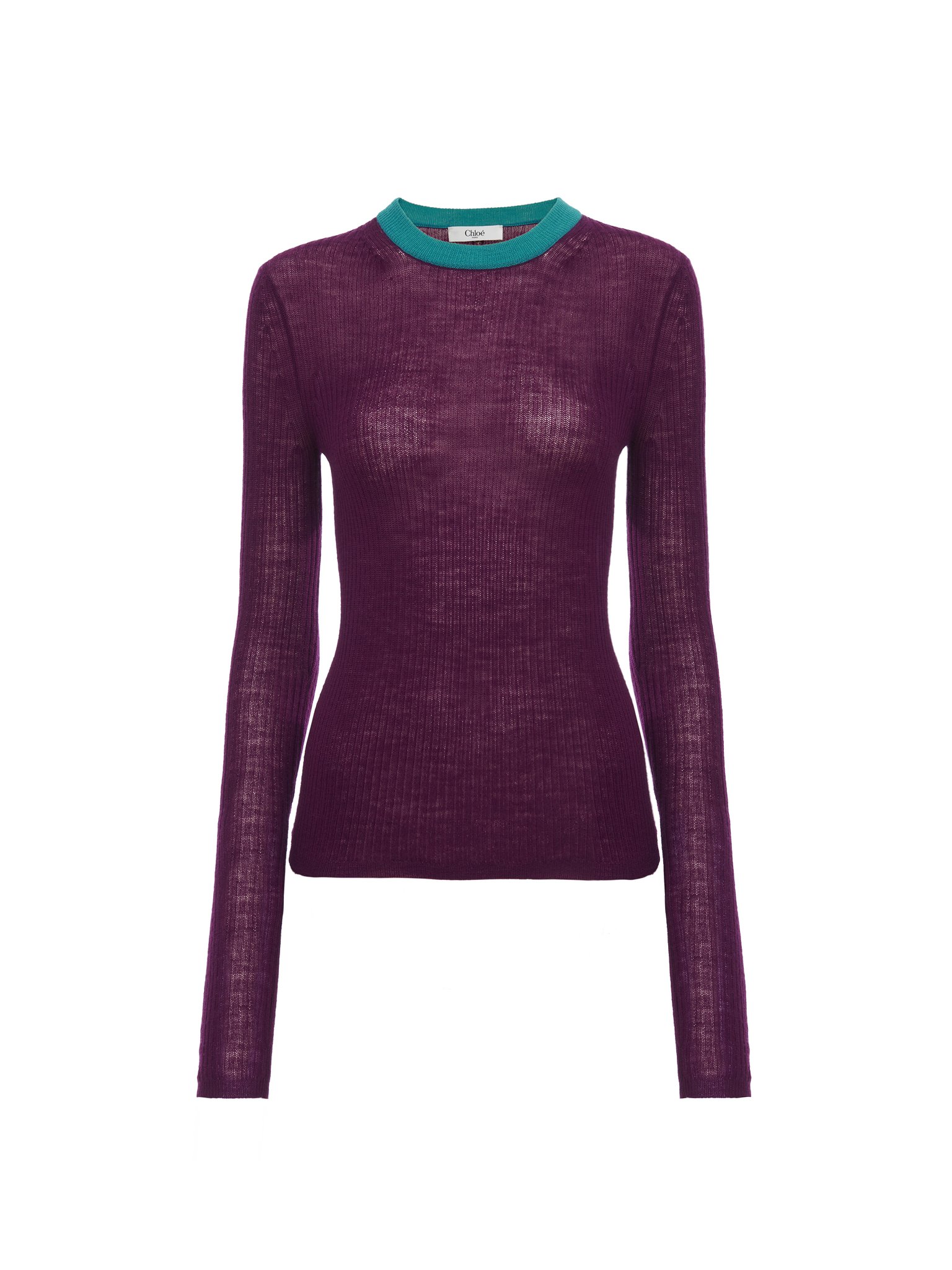 Crew-neck fitted top in wool knit Lower-impact wool ribbed knit
Sparkling Purple Preview of the product in the shopping bag