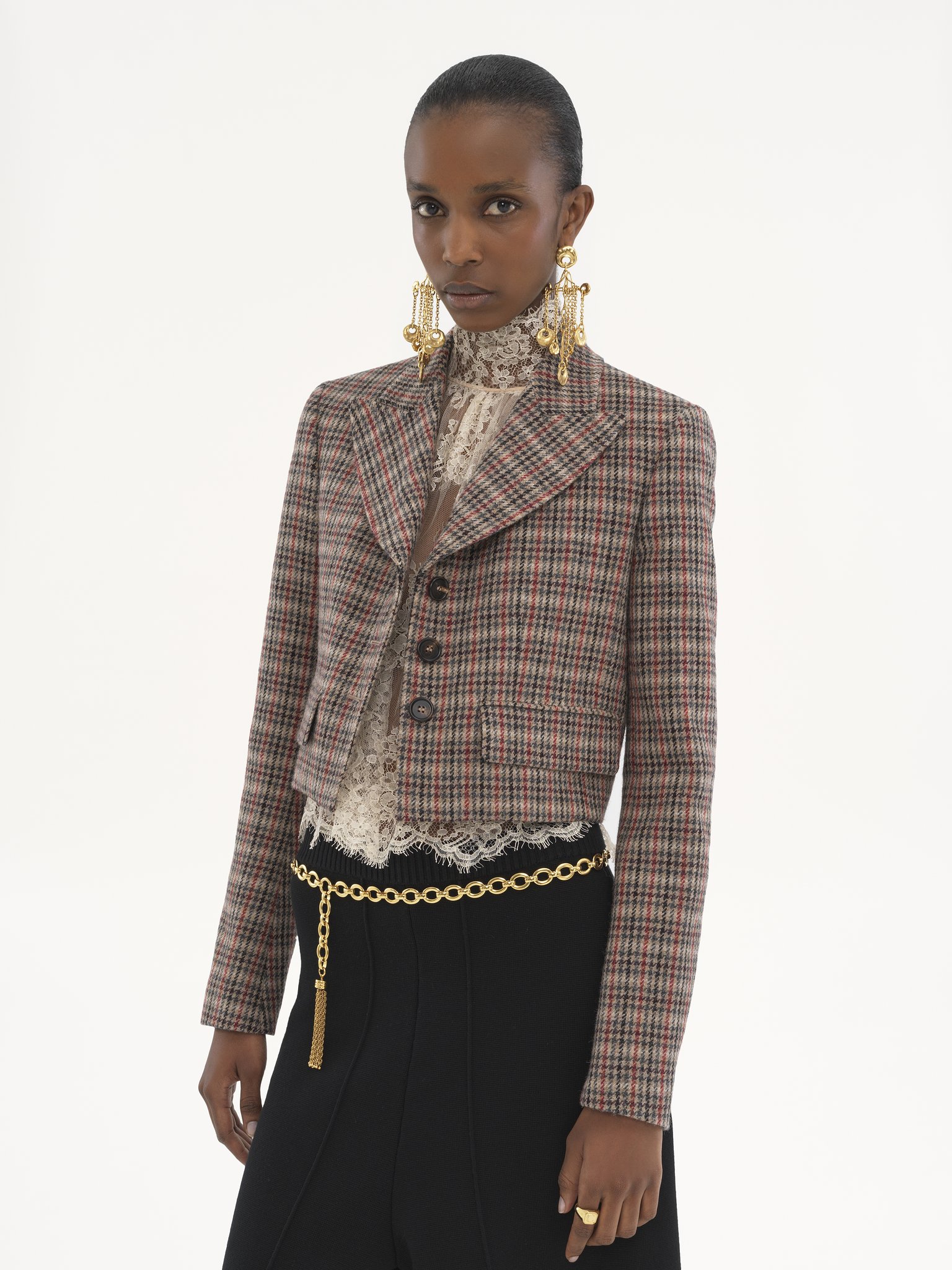 Cropped Spencer jacket in houndstooth wool Lower-impact houndstooth wool
Beige Multicolor Product detail