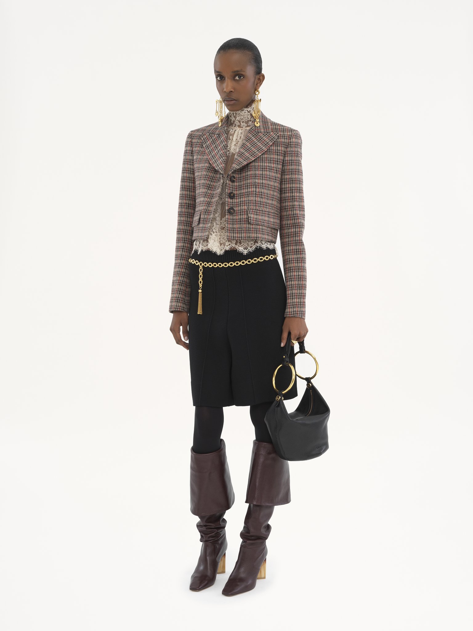 Cropped Spencer jacket in houndstooth wool Lower-impact houndstooth wool
Beige Multicolor Back view of the product