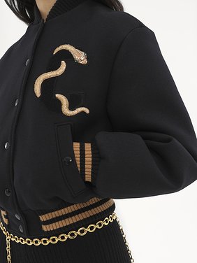 Embroidered bomber jacket in wool drill Snake capsule soft wool drill
Black Front view of the product being worn