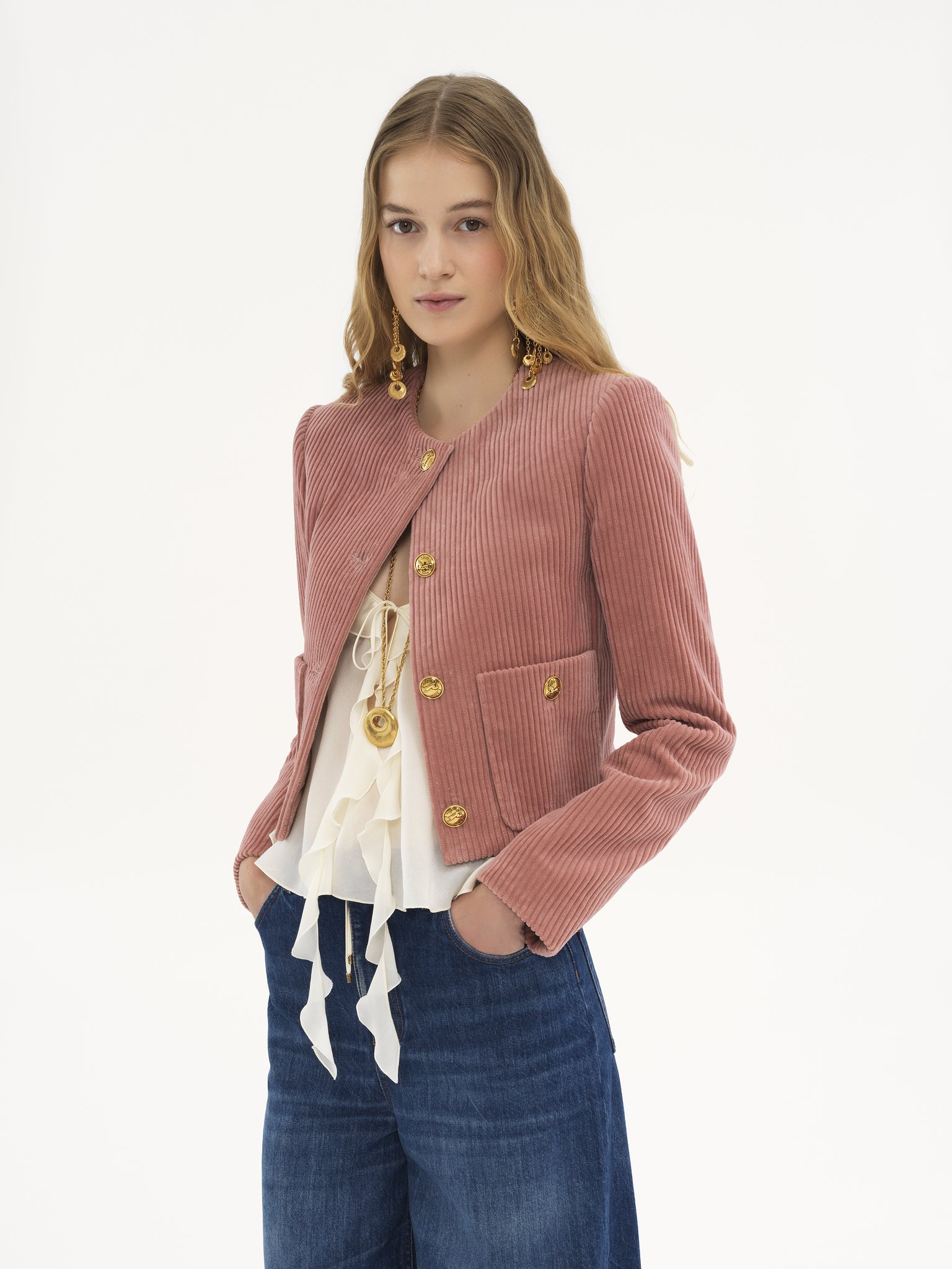 Cropped boxy jacket in velvet Large cotton corduroy
Wild Pink Product detail