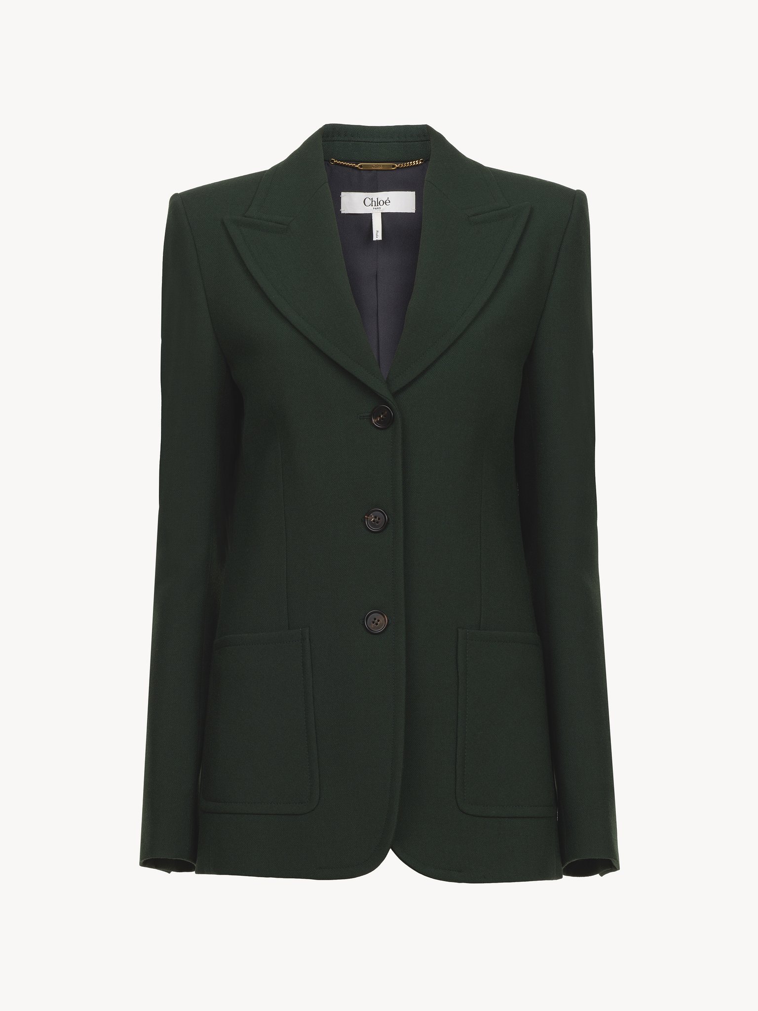 Tailored jacket in wool crêpe Lower-impact wool crêpe
Nightfall Green