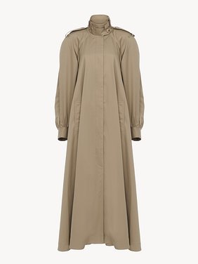 High-neck long trench coat in cotton gabardine Light organic cotton gabardine
Soften Brown