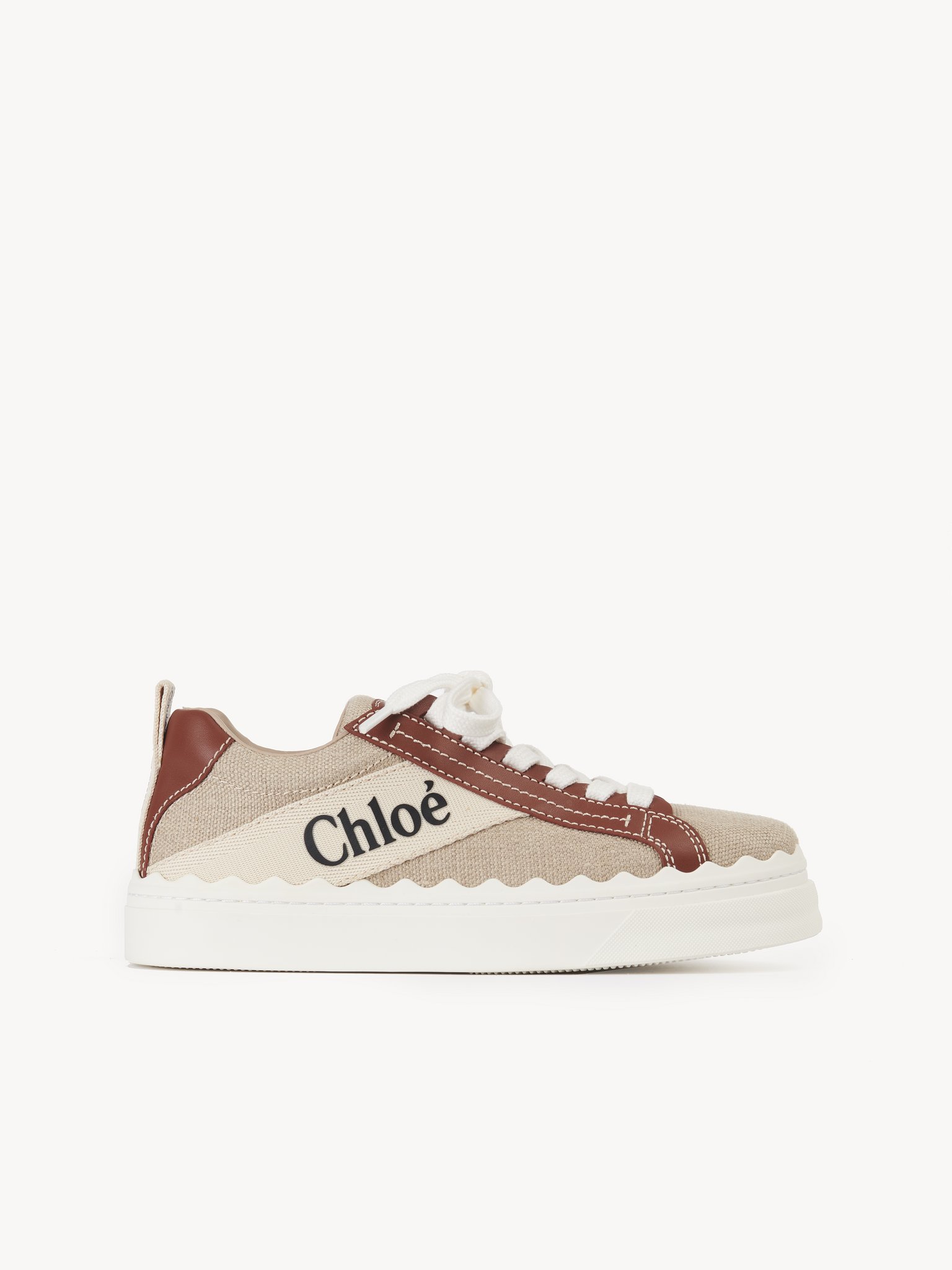 Lauren sneaker Linen & calfskin
White & Brown