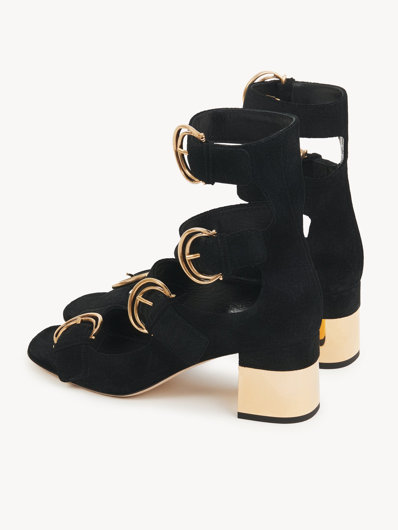 Alizè heeled sandal Split suede cowhide
Black Front view of the product being worn