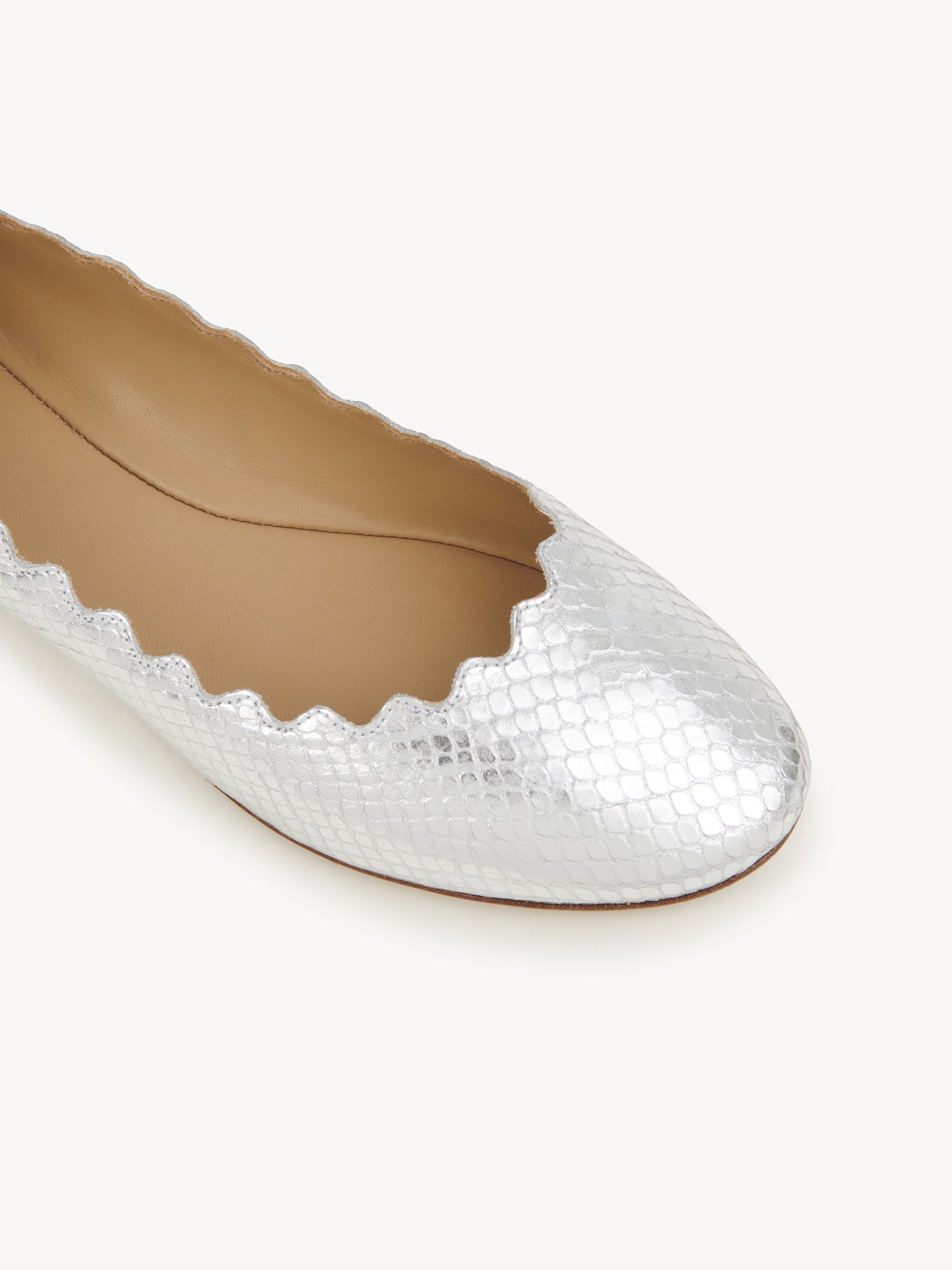 Lauren ballerina Python-print shiny calfskin
Silver Front view of the product being worn