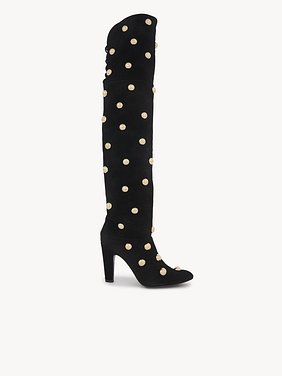 Eve thigh high boot Suede calfskin with oversized studs
Black