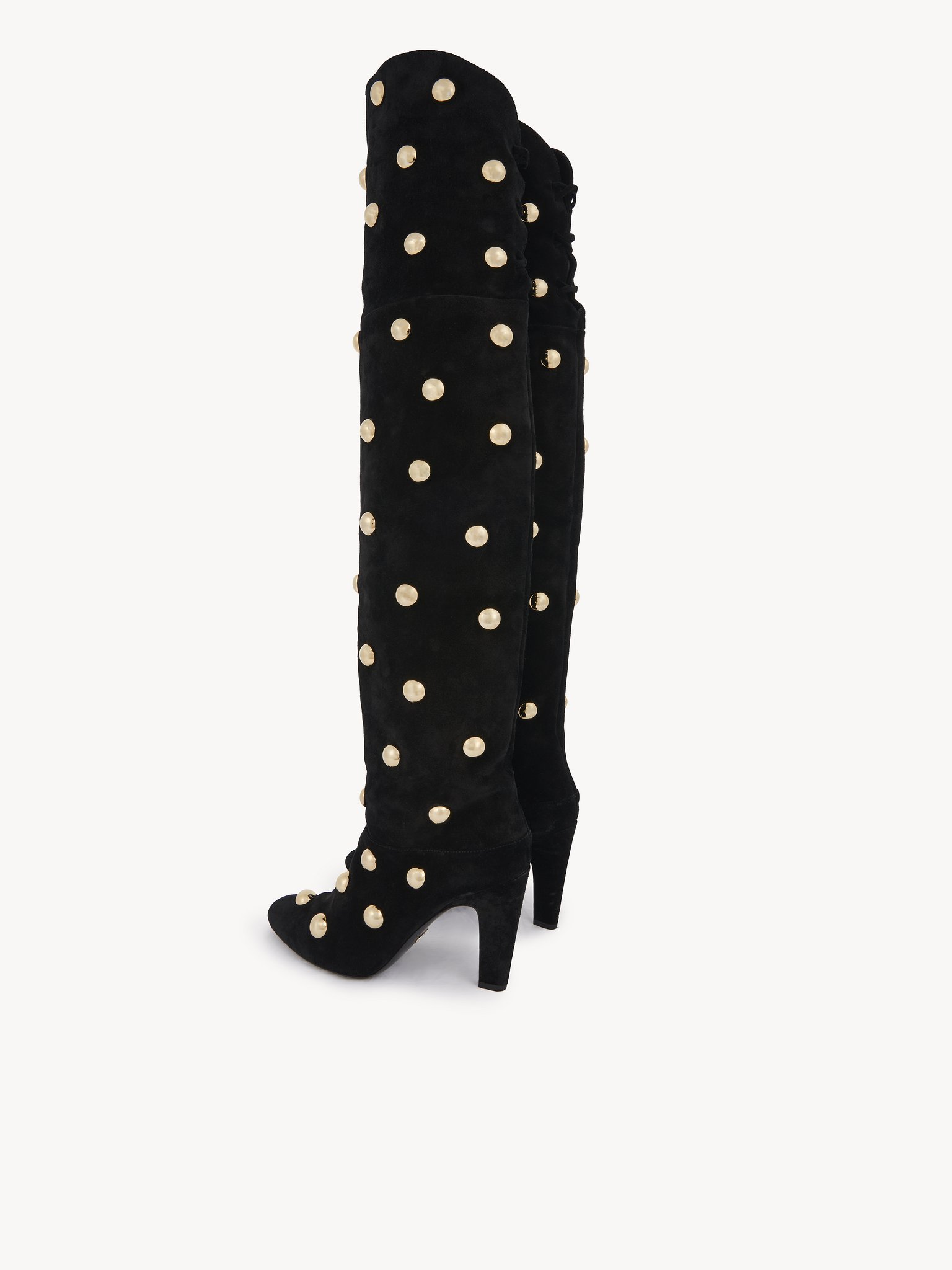 Eve thigh high boot Suede calfskin with oversized studs
Black 