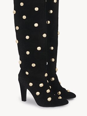 Eve thigh high boot Suede calfskin with oversized studs
Black 