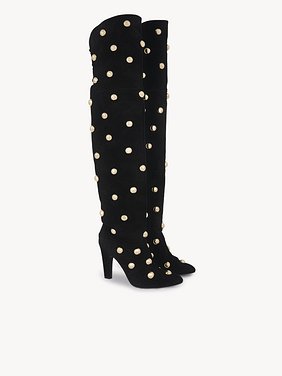 Eve thigh high boot Suede calfskin with oversized studs
Black Product detail