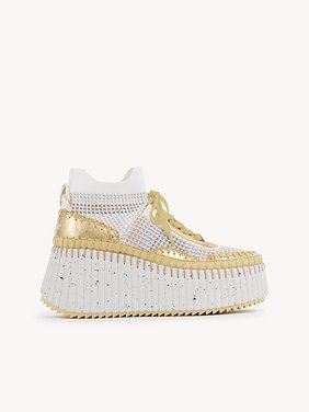 Nama wedge sneaker Lower-impact mesh & crackled calfskin
Gold