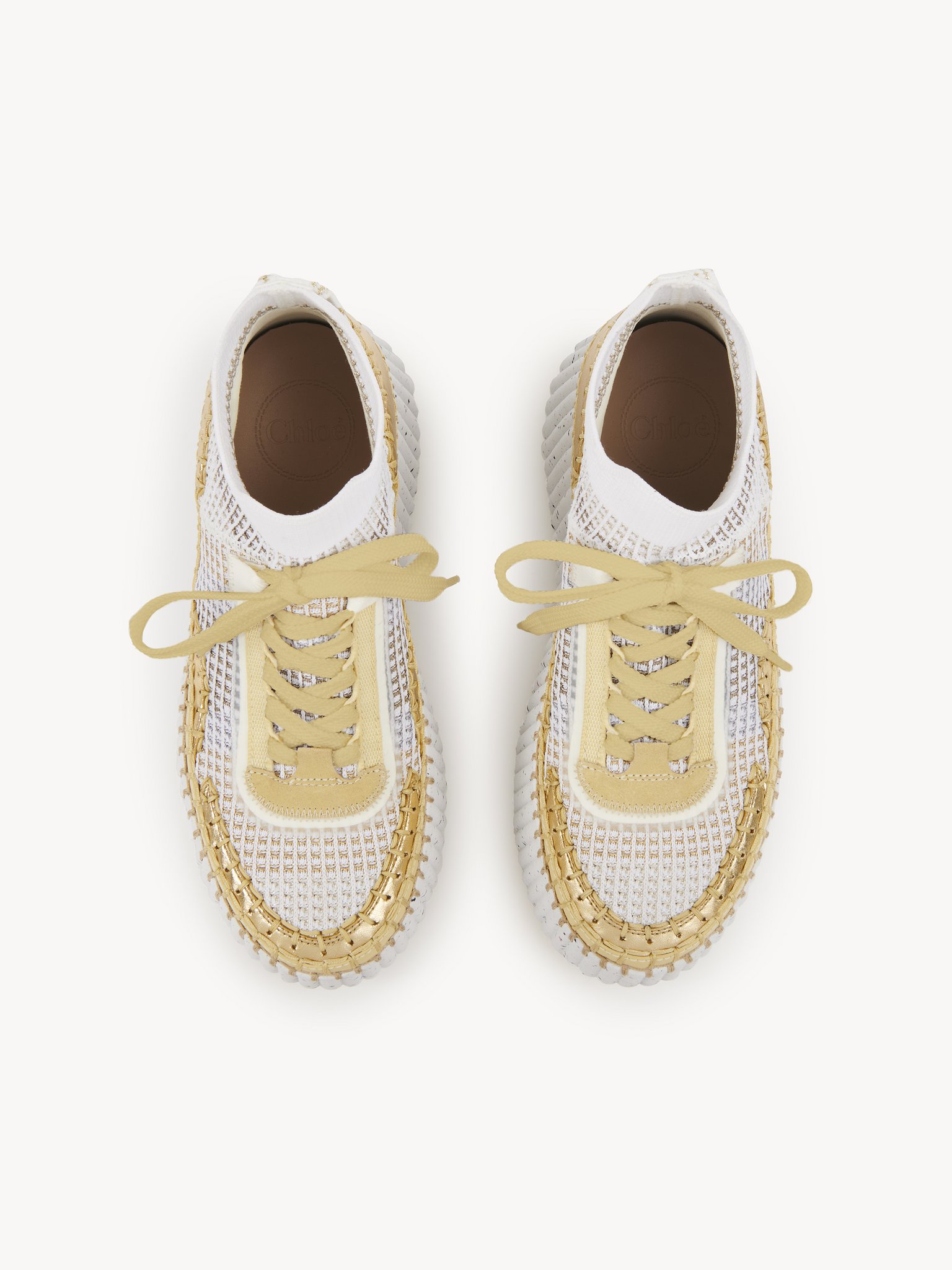 Nama wedge sneaker Lower-impact mesh & crackled calfskin
Gold 