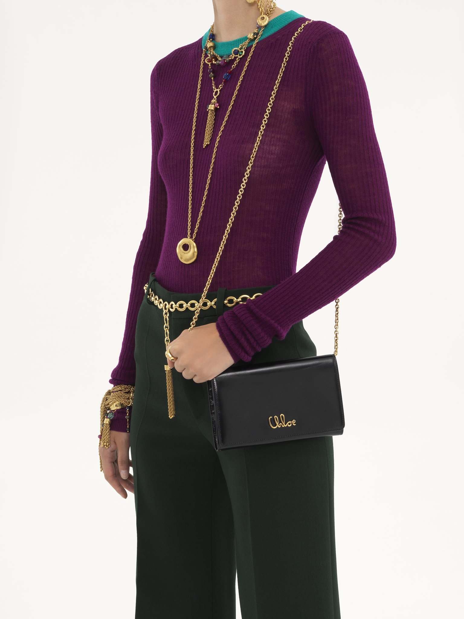 Chloé Iconic flap wallet on chain in shiny leather Shiny calfskin
Black Back view of the product