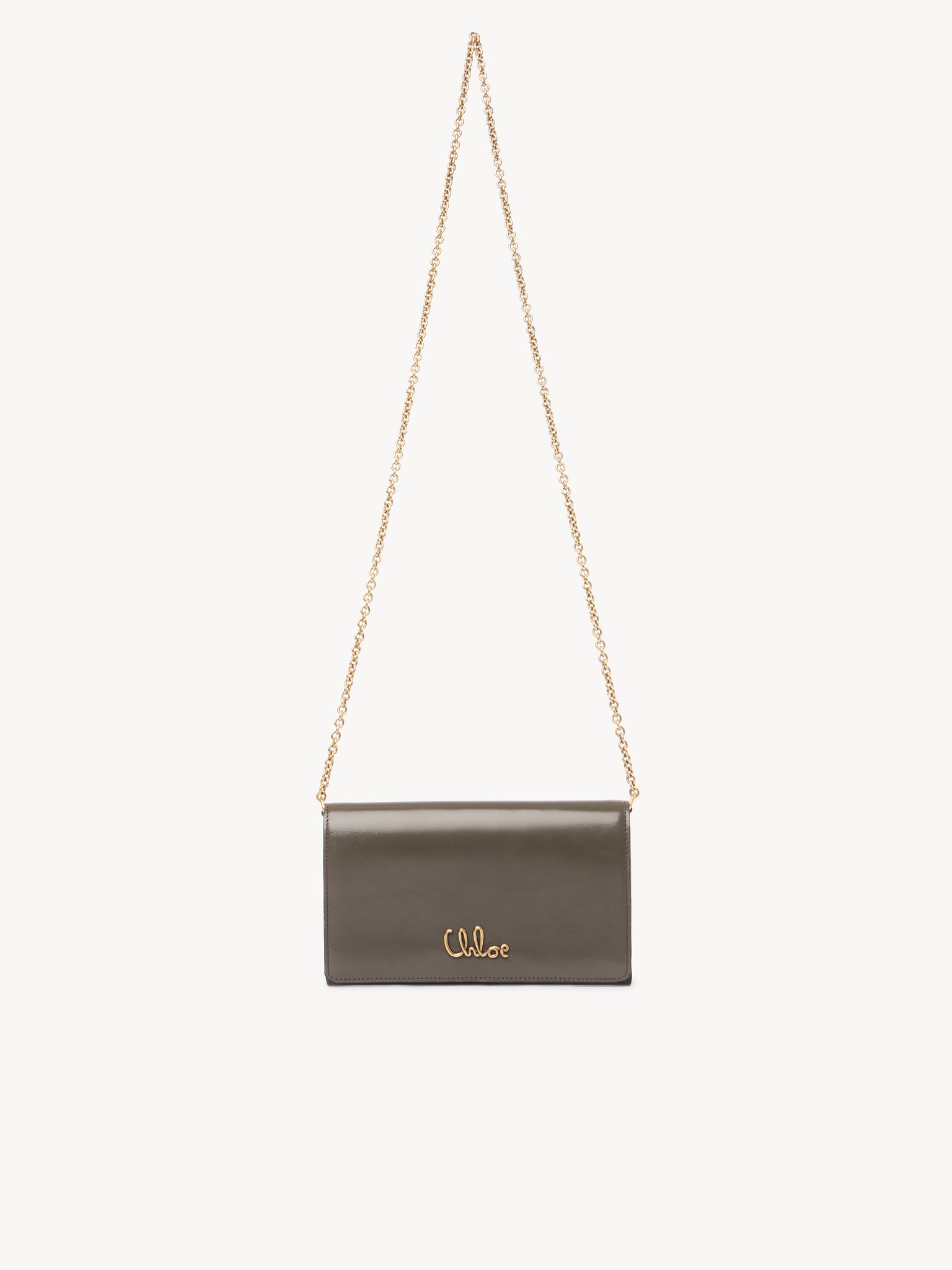 Chloé Iconic flap wallet on chain in shiny leather Shiny calfskin
Flannel Grey