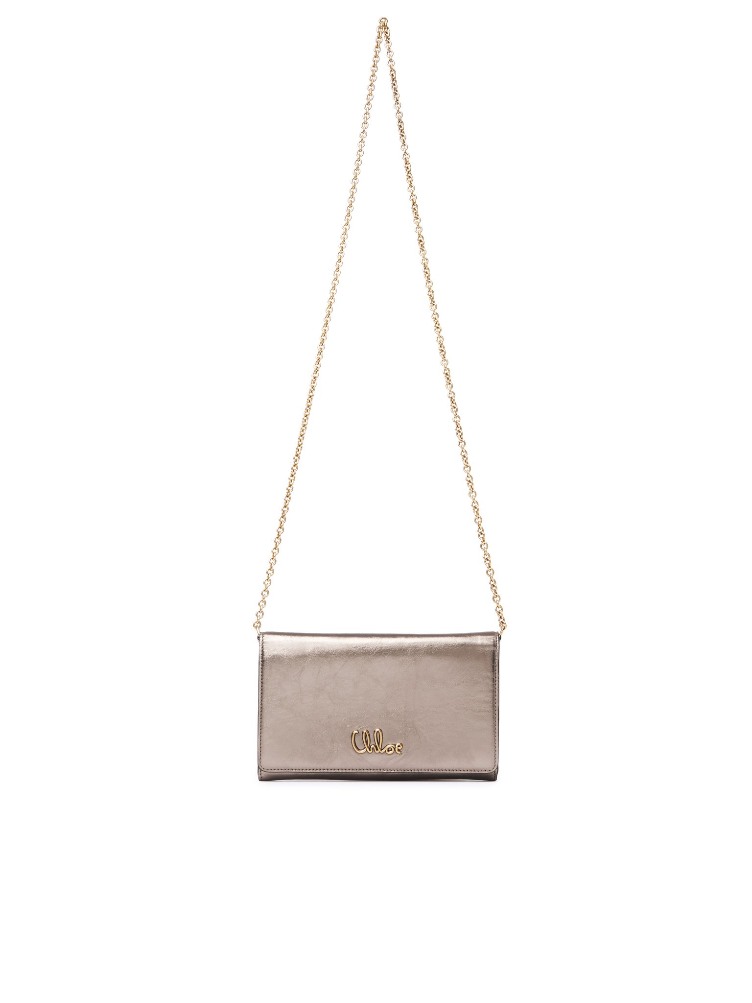 Chloé Iconic flap wallet on chain in metallised leather Metallized calfskin
Shiny Grey Preview of the product in the shopping bag