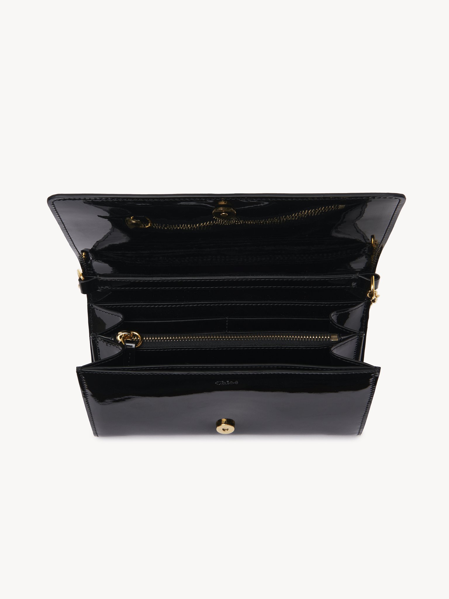 Chloé Iconic flap wallet on chain in patent leather Patent calfskin
Black Product detail