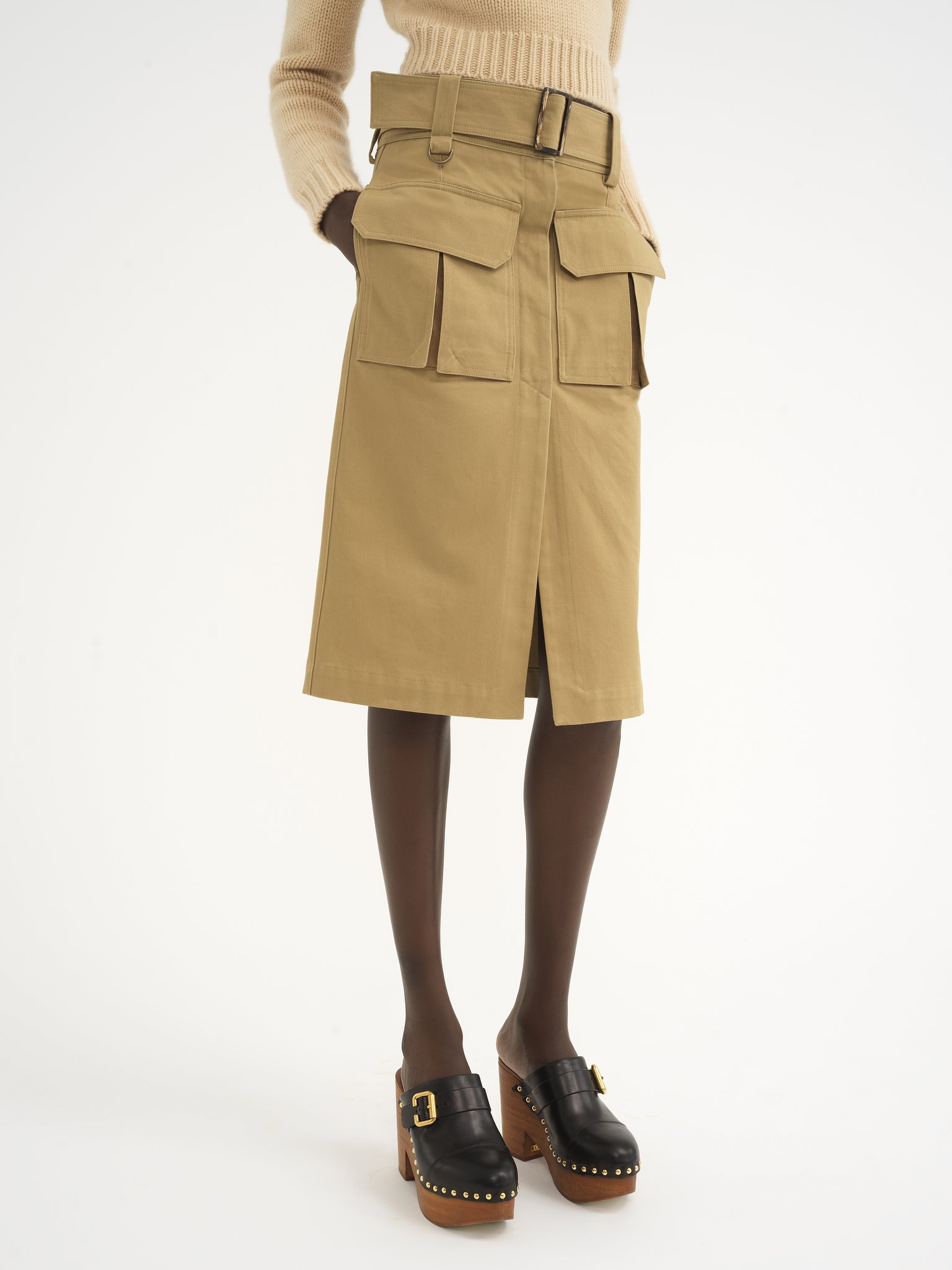 Saharienne midi skirt in cotton gabardine Cotton gabardine
Past Khaki Product detail