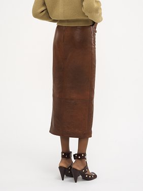 Front-slit midi skirt in glossy leather Glossy leather
Clay Brown 