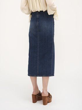 Front-slit midi skirt in denim Organic cotton indigo denim
Night Blue Top view of the product