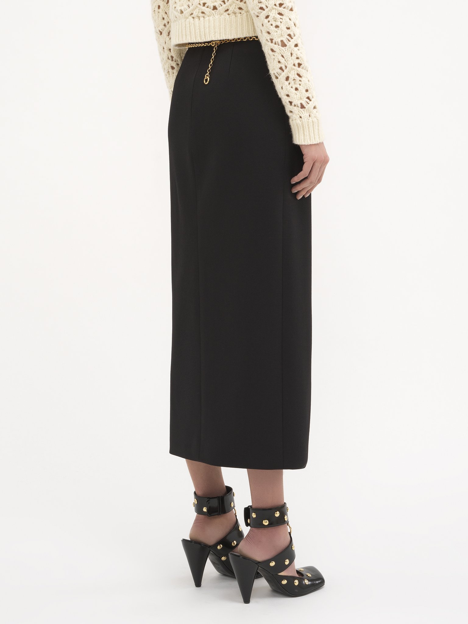 Midi skirt in wool grain de poudre Lower-impact stretch wool grain de poudre
Black Top view of the product