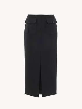 Midi skirt in wool grain de poudre Lower-impact stretch wool grain de poudre
Black